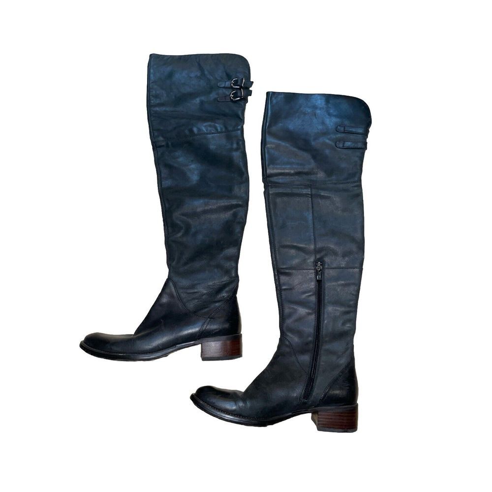 BELLE Leather Knee High Boots 1/2 Zip Blue Women US 7 Size 235